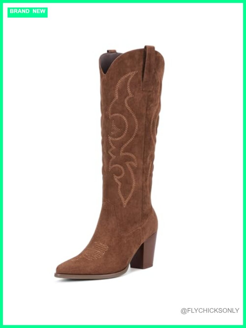 Suede Cowboy Boots Knee High Western Boot Pointed Toe Block Heel